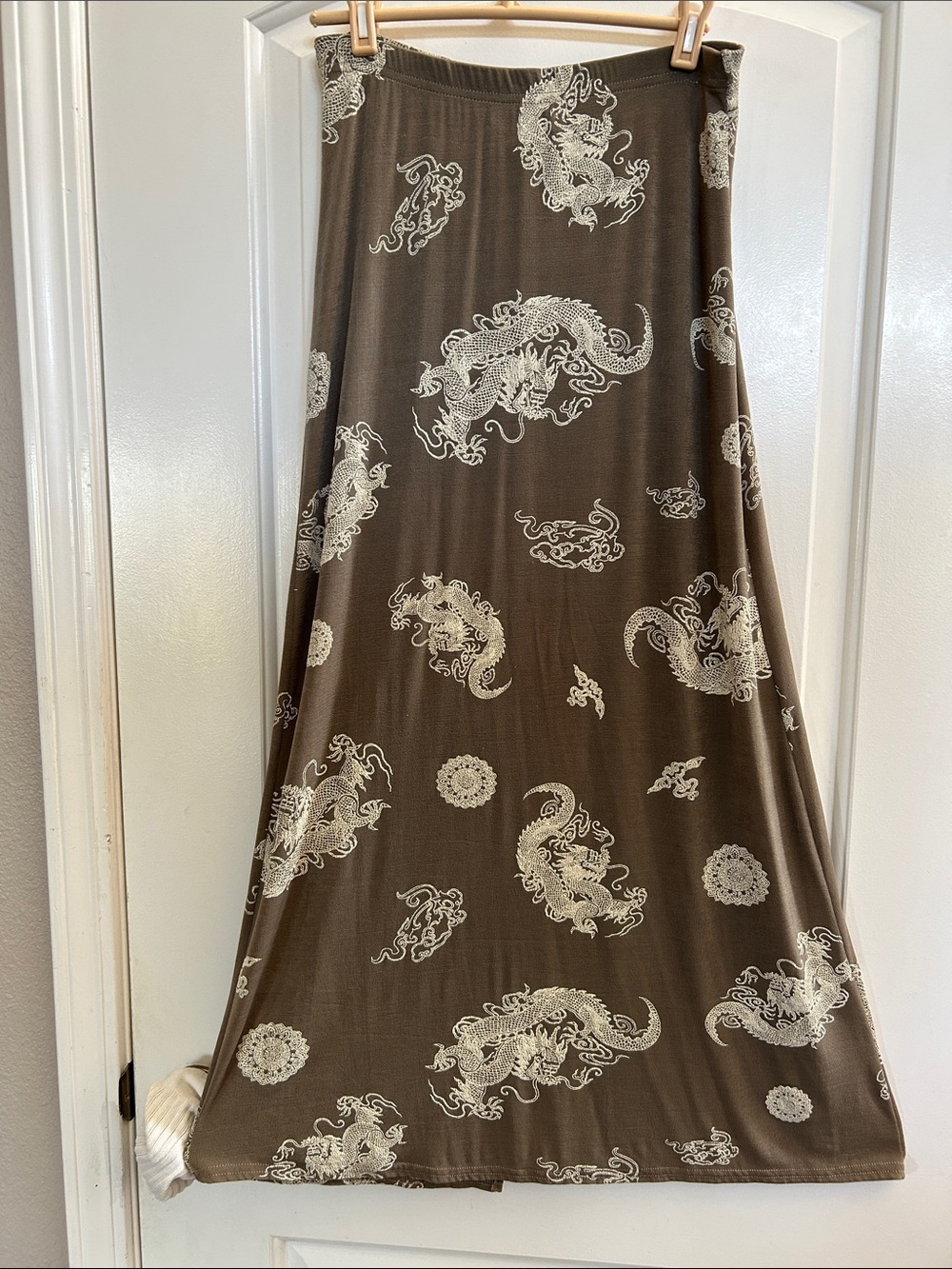 Cream Dragon Print Taupe Maxi Skirt